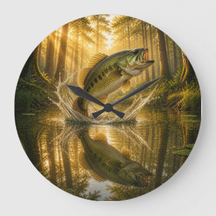 Goldenes Wald-Großmaulbarsch-Tragetasche Große Wanduhr