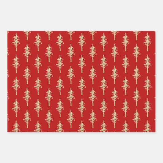 Goldenes Waldland Pine Tree Forest Holiday Red Geschenkpapier Set (Vorderseite)