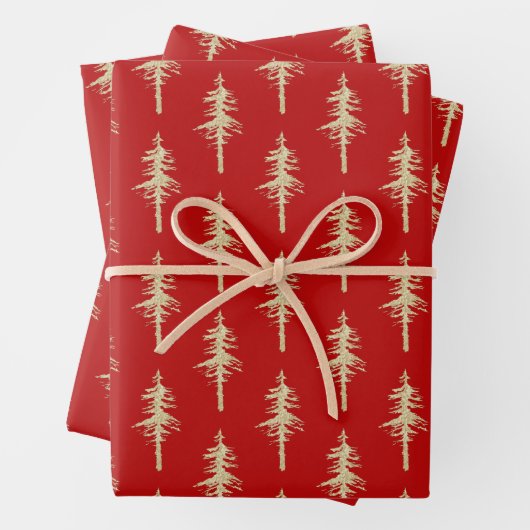 Goldenes Waldland Pine Tree Forest Holiday Red Geschenkpapier Set (Beispiel)
