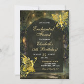 Goldenes Waldmädchen Fairy Birthday Girl Einladung (Vorderseite)