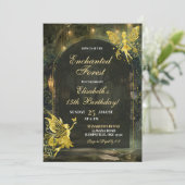 Goldenes Waldmädchen Fairy Birthday Girl Einladung (Stehend Vorderseite)