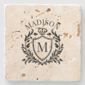 Goldenes Wappen-Crest-Krone-Monogramm Steinuntersetzer (Vorderseite)