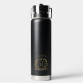 Goldenes Wappen-Crest-Krone-Monogramm Trinkflasche (Hinten)