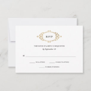 Goldenes Wappen   Elegante Schwarz-Weiß-Hochzeit RSVP Karte