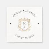 Goldenes Wappen | Elegante Schwarz-Weiß-Hochzeit Serviette (Vorderseite)