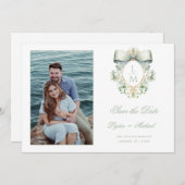 Goldenes Wappen mit grünem Bow Save The Date (Vorne/Hinten)