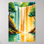 Goldenes Wasserfall Malerei mit Felsvorsprung Poster (Vorne)