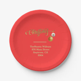 Goldenes Weihnachten auf rotem Weihnachten Pappteller
