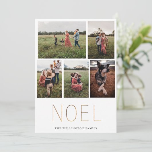 Goldenes WEIHNACHTEN Moderne Foto Collage Ferienka (Stehend Vorderseite)