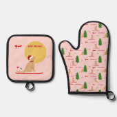 Goldenes Weihnachten Pink Beach Day Oven Mitt Set (Vorderseite)