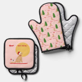 Goldenes Weihnachten Pink Beach Day Oven Mitt Set (Vorderseite/Rückseite)
