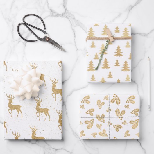 Goldenes Weihnachtsbaummuster Geschenkpapier Set (Vorderseite)