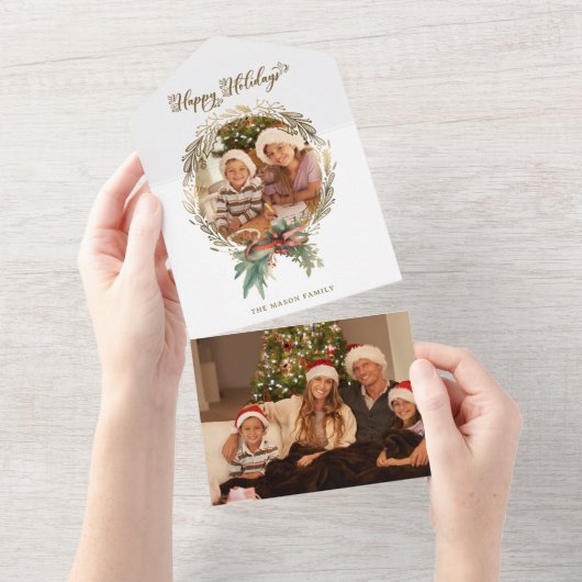 Goldenes Weihnachtsfest - Happy Holidays Script-Fo All In One Einladung (Abreißen)