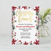 Goldenes Weihnachtsfest Poinsettia Holiday Floral Einladung (Stehend Vorderseite)