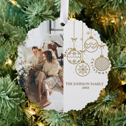 Goldenes Weihnachtsgeschmacksbälle Foto Ornament Karte (Insitu (Baum))