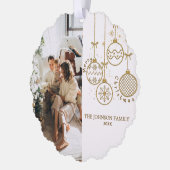 Goldenes Weihnachtsgeschmacksbälle Foto Ornament Karte (Links)