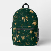 Goldenes Weihnachtsglocken- und Schleifenmuster Bedruckter Rucksack (Vorderseite)