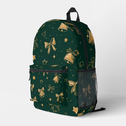 Goldenes Weihnachtsglocken- und Schleifenmuster Bedruckter Rucksack (Rückseitige Ecke Rechts)