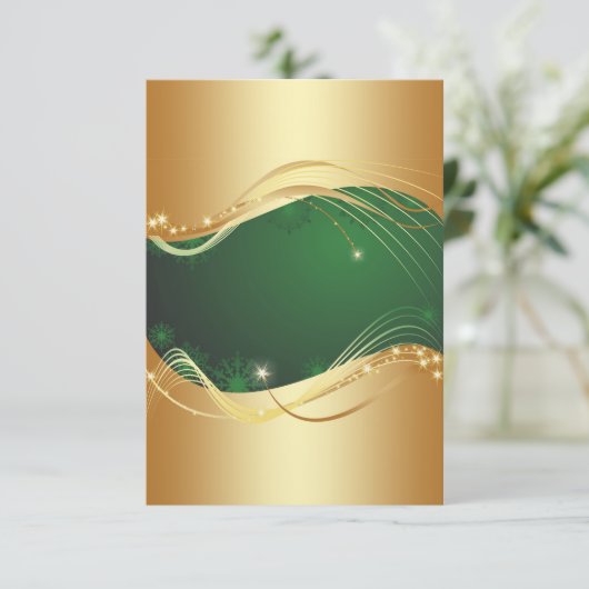 Goldenes Weihnachtsmotiv mit grünem Hintergrund... Einladung (Stehend Vorderseite)