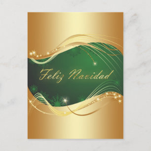 Goldenes Weihnachtsmotiv mit grünem Hintergrund Postkarte