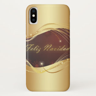 Goldenes Weihnachtsmotiv mit rotem Hintergrund... iPhone X Hülle