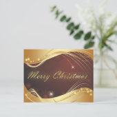Goldenes Weihnachtsmotiv mit rotem Hintergrund Feiertagspostkarte (Stehend Vorderseite)