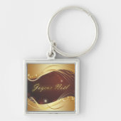 Goldenes Weihnachtsmotiv mit rotem Hintergrund... Schlüsselanhänger (Vorne)