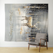 Goldenes Weihnachtsrentier-Feiertags-Hintergrundbi Wandteppich (Beispiel (Horizontal))
