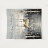 Goldenes Weihnachtsrentier-Feiertags-Hintergrundbi Wandteppich (Vorderseite (Horizontal))