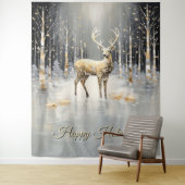 Goldenes Weihnachtsrentier-Feiertags-Hintergrundbi Wandteppich (Beispiel)