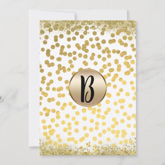 Goldenes Weiß & Schwarzes Foil Confetti Modernes P Einladung (Rückseite)