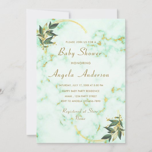 Goldenes weißes Marmorstein Kinderdusche Einladung (Vorderseite)