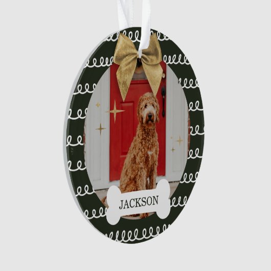 Goldenes, weißes, weißes Muster, Foto des Hundebin Ornament (Vorderseite)