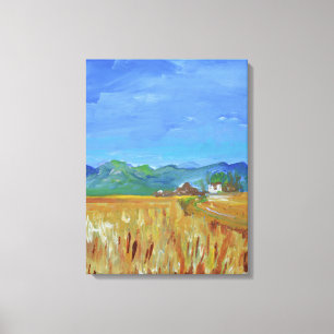 Goldenes Weizenfeld & Berglandschaft Leinwanddruck