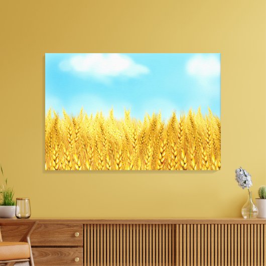 Goldenes Weizenfeld Blauer Himmel Ölgemälde Sommer Leinwanddruck (Insitu (Wohnzimmer))