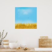 Goldenes Weizenfeld Blauer Himmel Ölgemälde Sommer Poster (Küche)