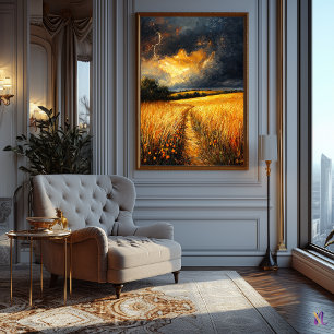 Goldenes Weizenfeld im Sturmhimmel in beeindrucken Poster