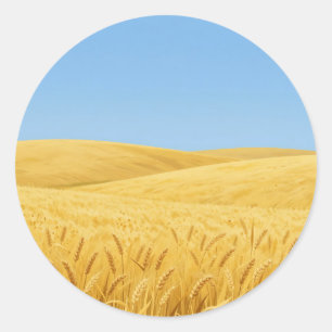Goldenes Weizenfeld unter blauem Himmel Runder Aufkleber
