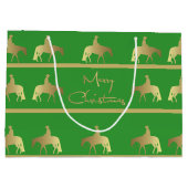Goldenes Western-Vergnügens-Pferdegrün-Weihnachten Große Geschenktüte (Rückseite)