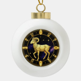 Goldenes Widder-Sternkreiszeichen mit Widder Keramik Kugel-Ornament