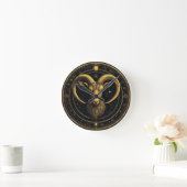 Goldenes Widder-Sternzeichen-Schild Runde Wanduhr (Zuhause)