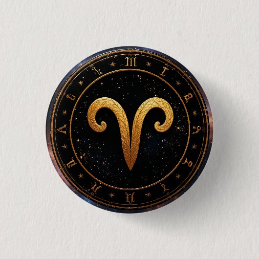 Goldenes Widder-Tierkreisrad-Symbol Button (Vorderseite)