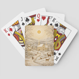 Goldenes Winterdorf Kirchenlandschaft Spielkarten