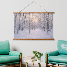 Goldenes Winterlicht Wandteppich Mit Holzrahmen