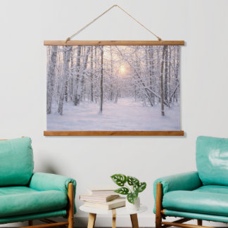 Goldenes Winterlicht Wandteppich Mit Holzrahmen