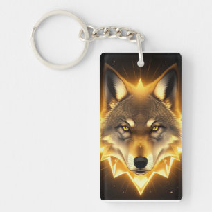 Goldenes Wolfsgesicht Kunst, das strahlende Energi Schlüsselanhänger