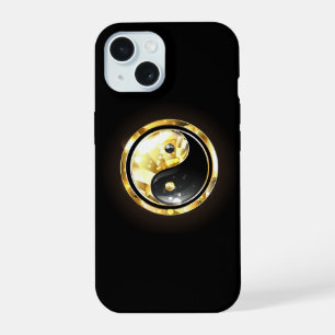 Goldenes Yin Yang auf Schwarz iPhone 15 Hülle