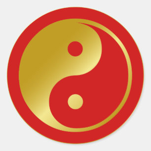 Goldenes Yin Yang Runder Aufkleber