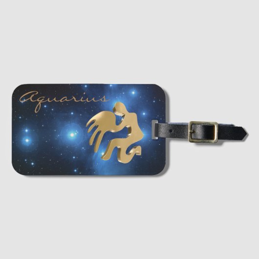 Goldenes Zeichen des Wassermannes Gepäckanhänger (Vorderseite (Horizontal))