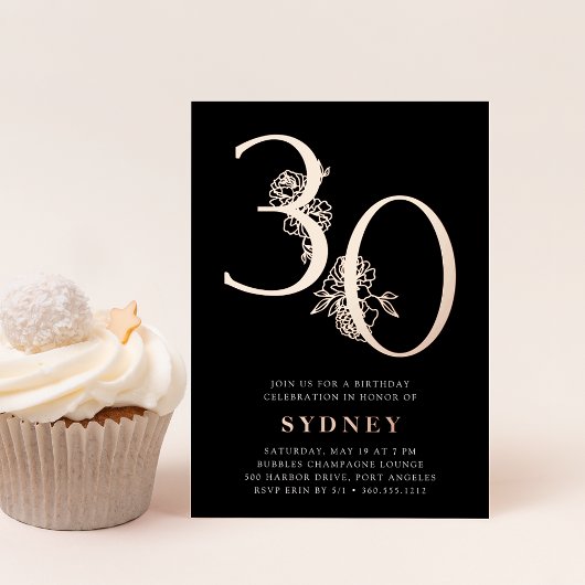 Goldenes Zeitalter | 30. Geburtstag Party Rose Gol Folieneinladung